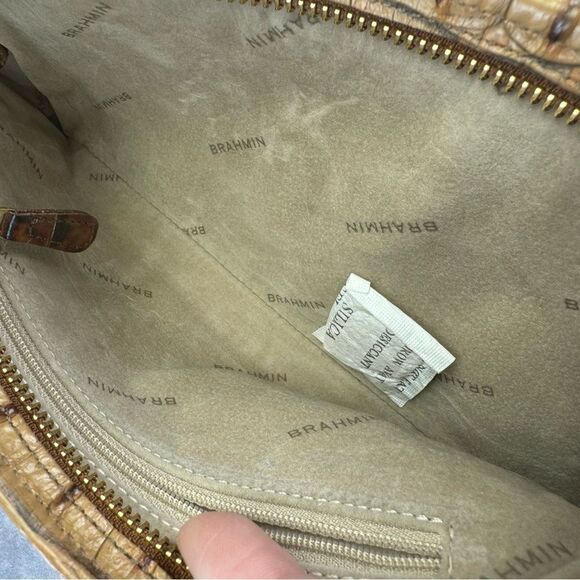 Brahmin Toasted Almond Zipper Clutch Crocodile Embossed Make Up Case Leather - Picture 9 of 10